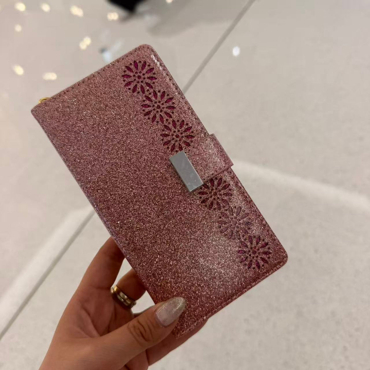 Glitter Wallet Folio Phone Case – Zip Pocket, Card Slots